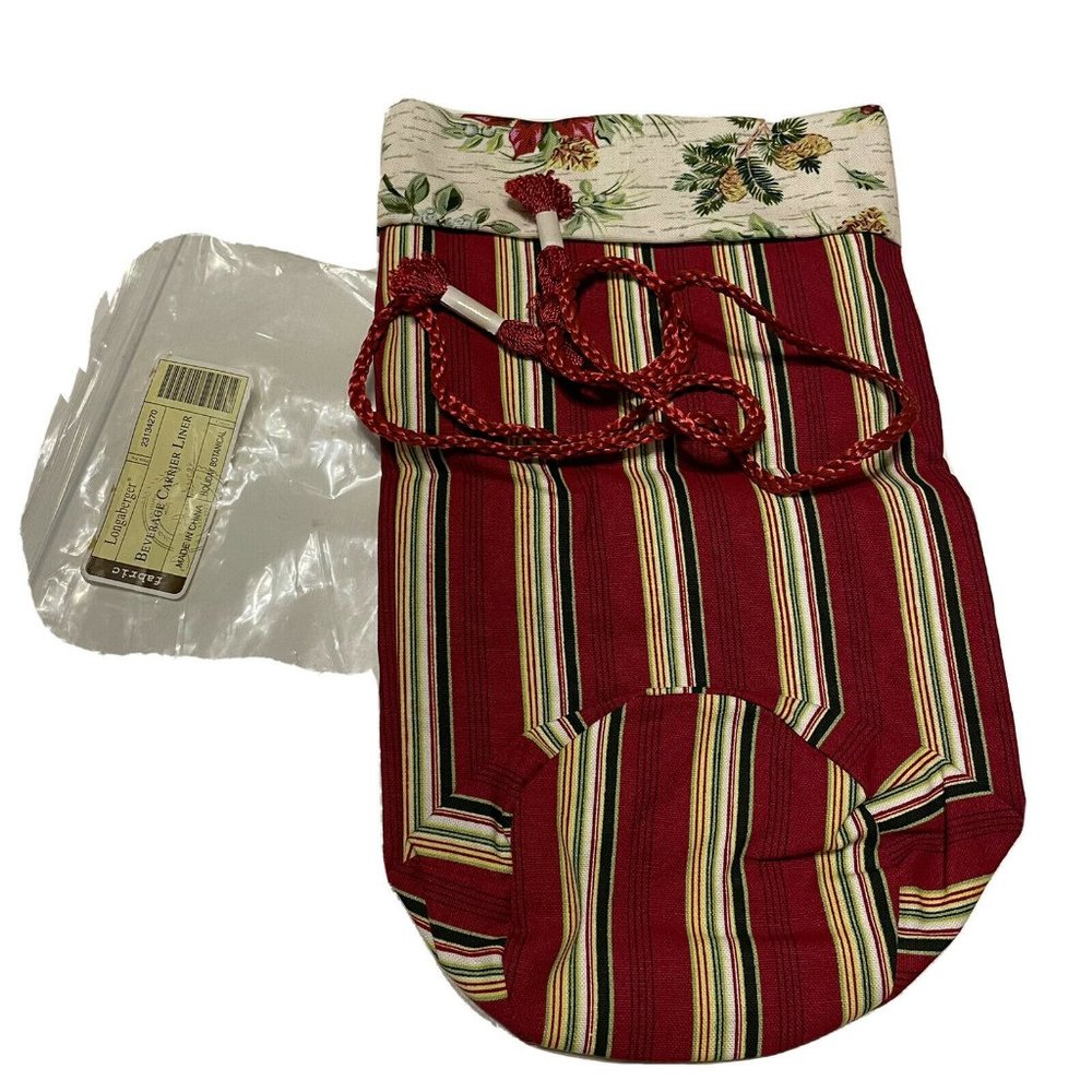 NEW Longaberger BEVERAGE Wine Carrier TOTE Liner- Holiday botanical￼ Striped Red
